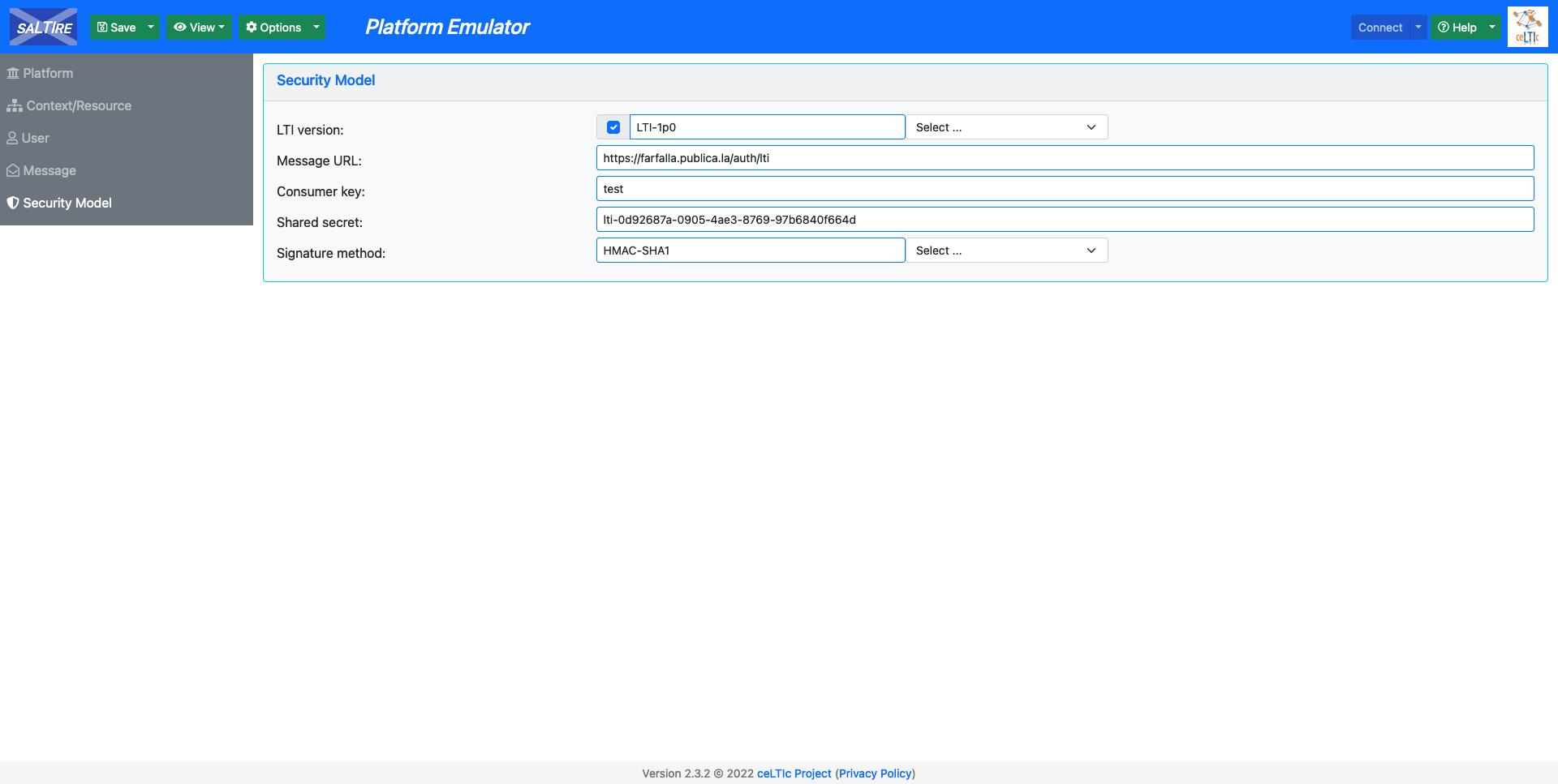 LTI configuration data